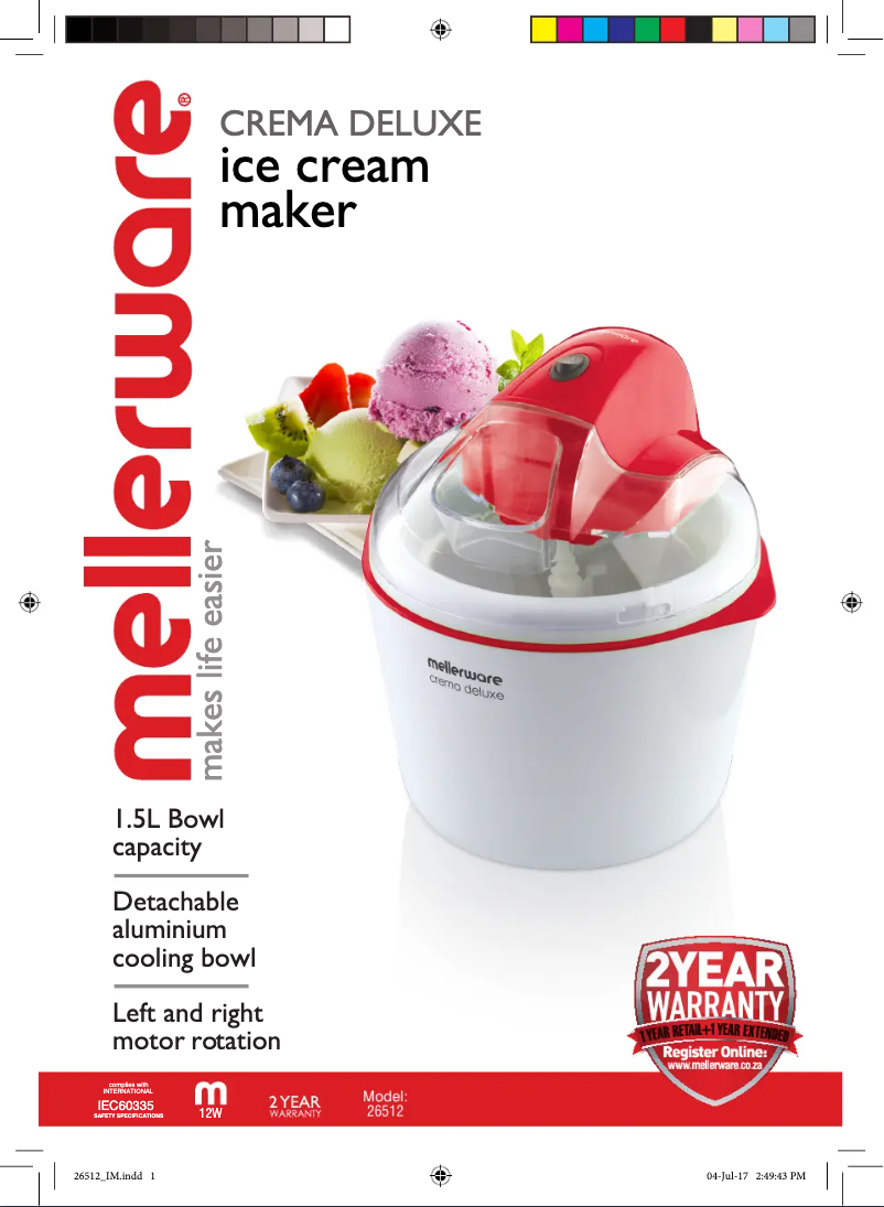 Page 1 de la notice Manuel utilisateur Mellerware Crema Deluxe 26512