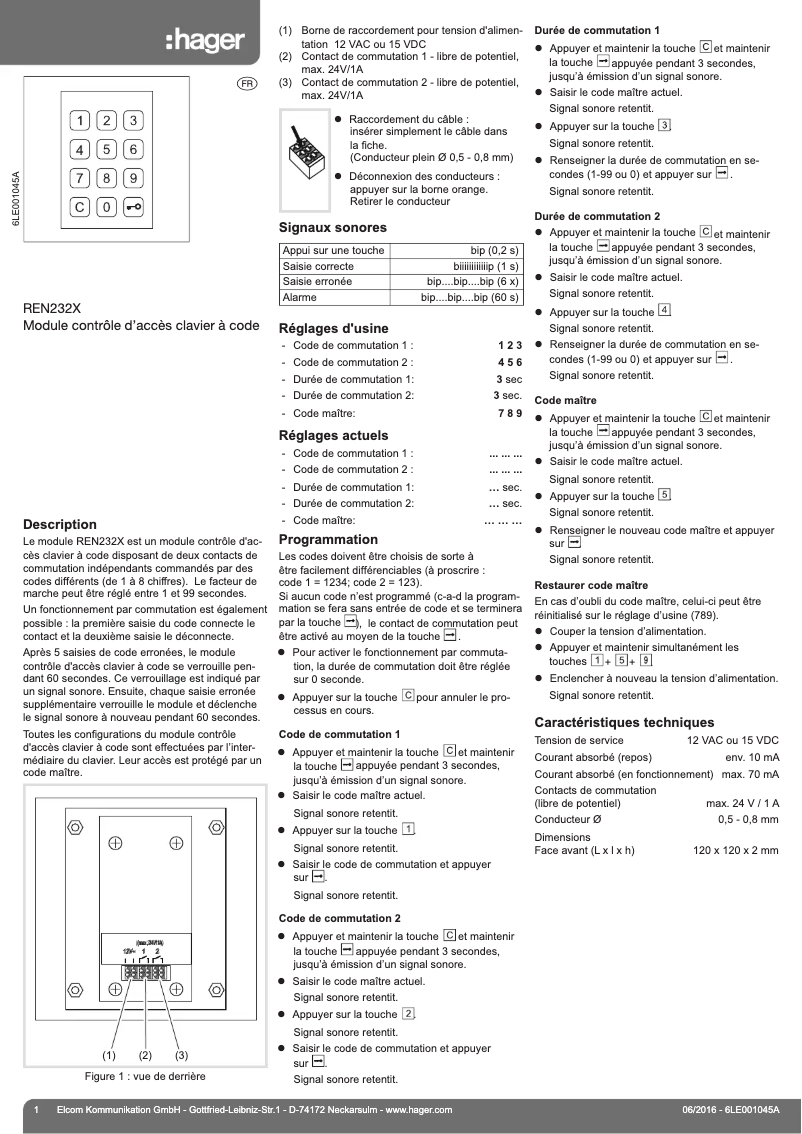 Page 1 de la notice Manuel utilisateur Elcom REN232X