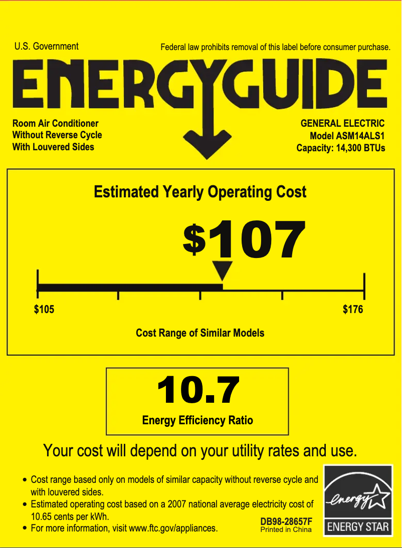 Page n°1 - Label énergétique GE ASM14AL