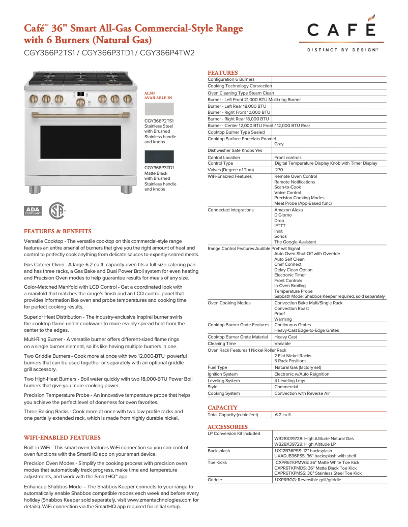 Página 1 del manual Ficha técnica GE Café CGY366P2TS1