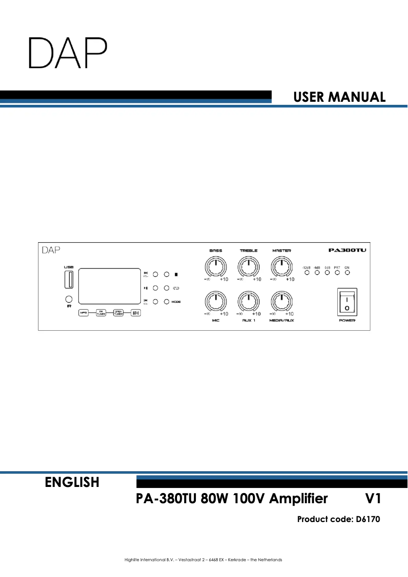 Page 1 de la notice Manuel utilisateur DAP-Audio PA-380TU