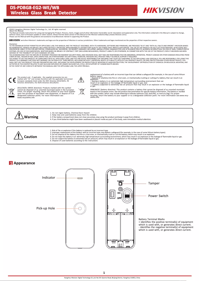 Page 1 de la notice Manuel utilisateur Hikvision DS-PDBG8-EG2-WE