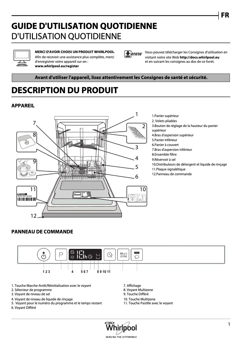 Page 1 de la notice Mode d'emploi Whirlpool WIC 3C26