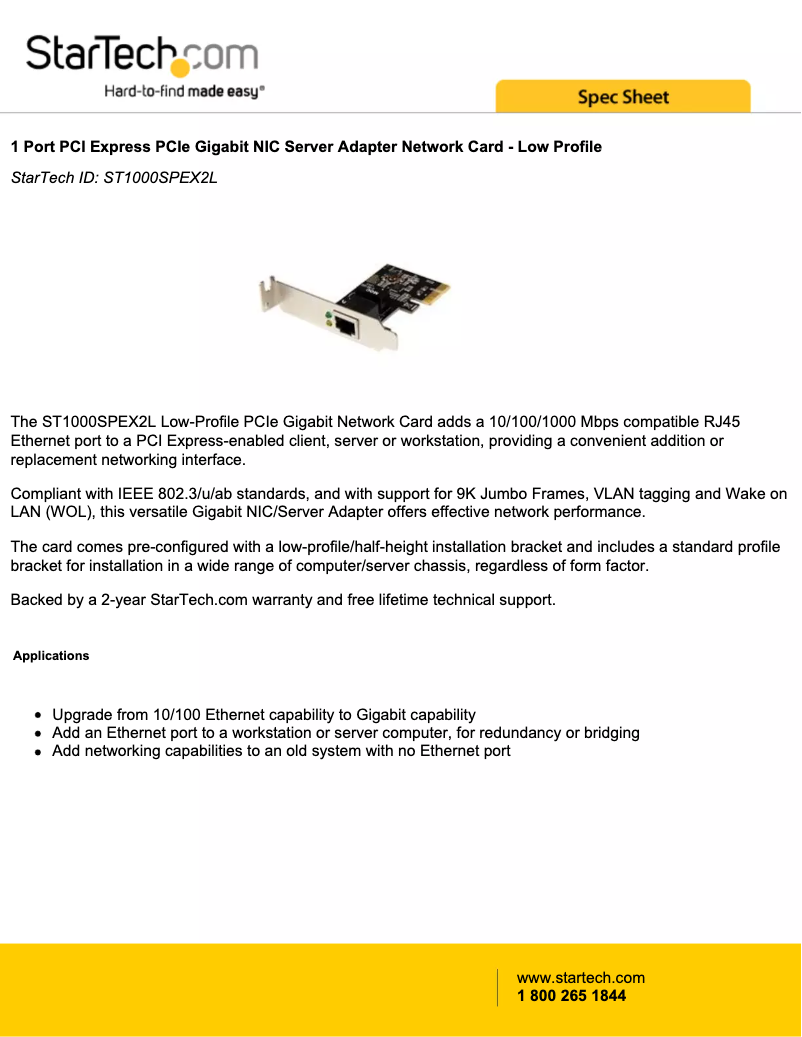 Page 1 de la notice Fiche technique StarTech.com ST1000SPEX2L