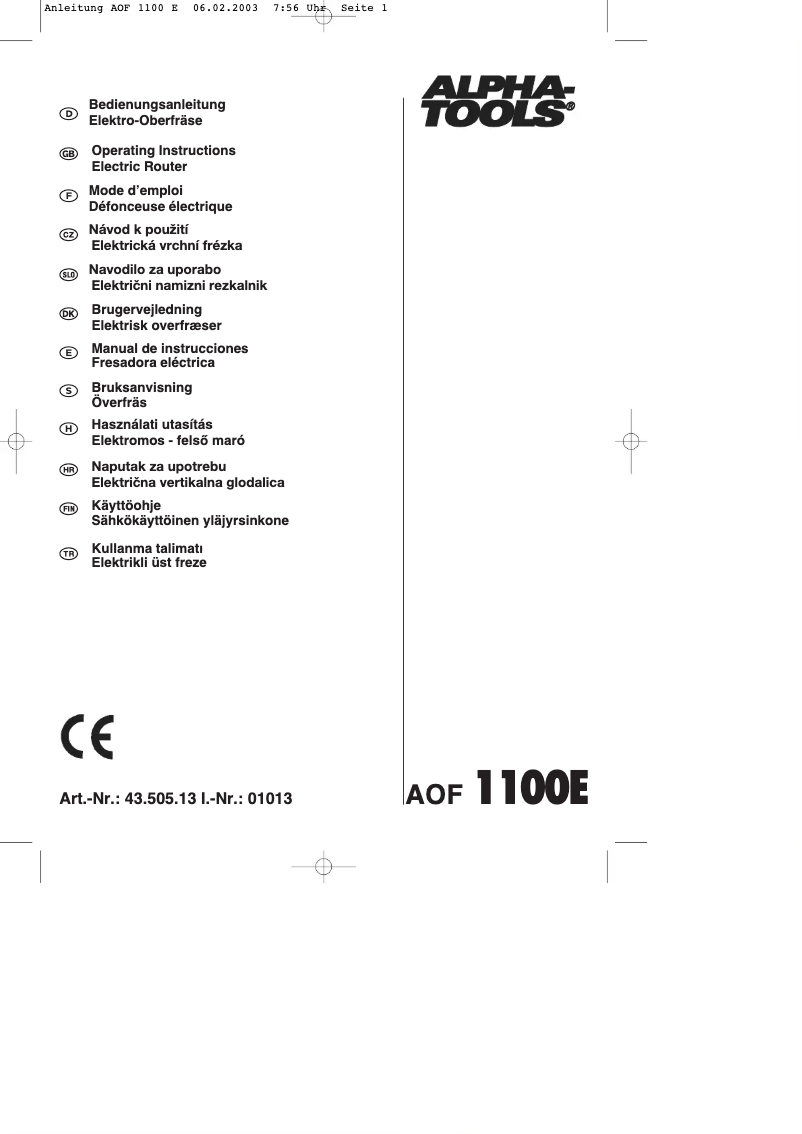 Page 1 de la notice Manuel utilisateur Alpha Tools AOF 1100