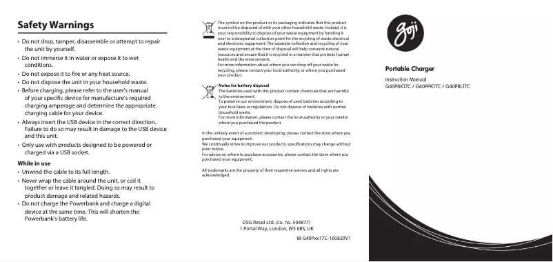 Page 1 of the manual User Manual Goji G40PPK17C