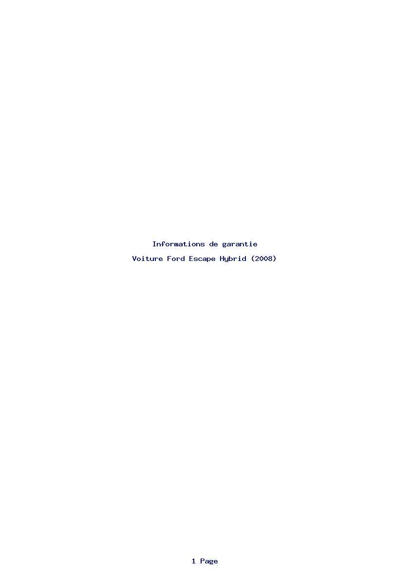 Page 1 de la notice Informations de garantie Ford Escape Hybrid (2008)