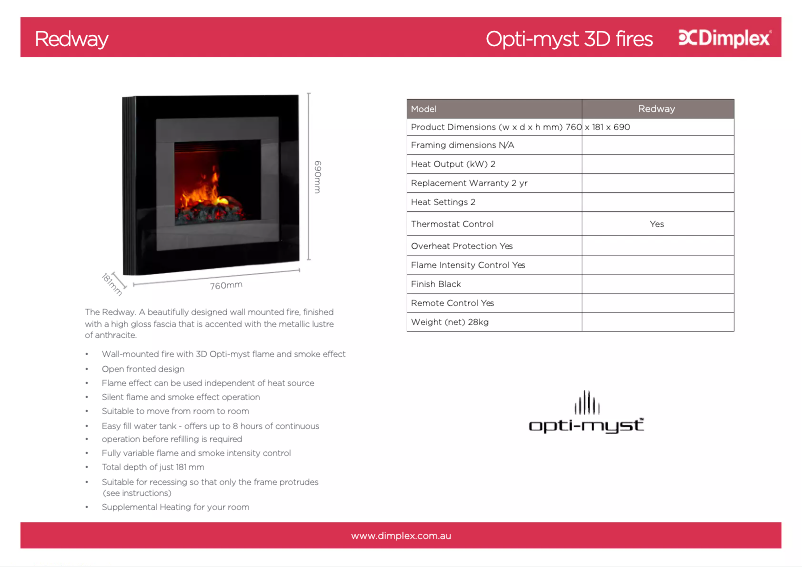 Page 1 of the manual Technical Sheet Dimplex Redway