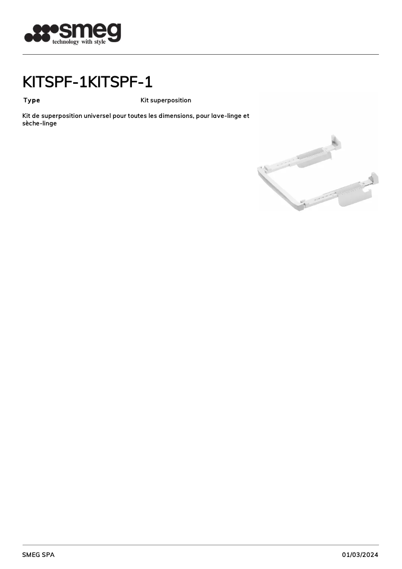 Page 1 de la notice Fiche technique Smeg KITSPF-1