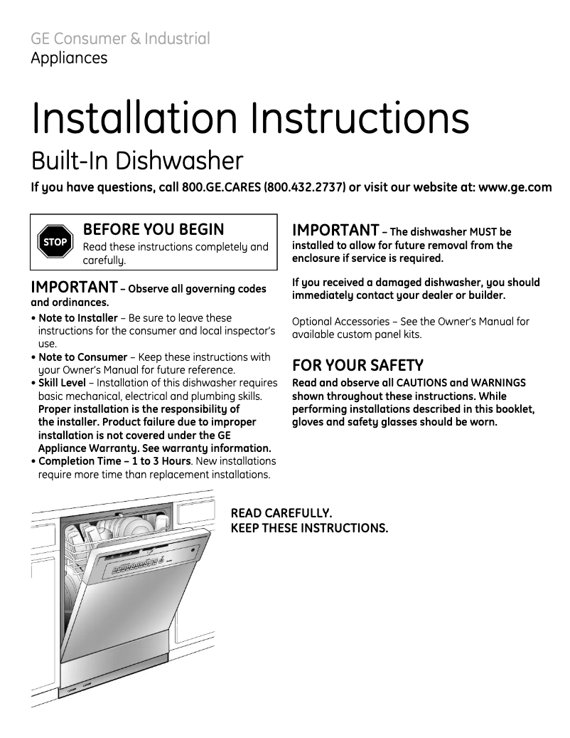 Page 1 de la notice Guide d'installation GE GSD4000NWW