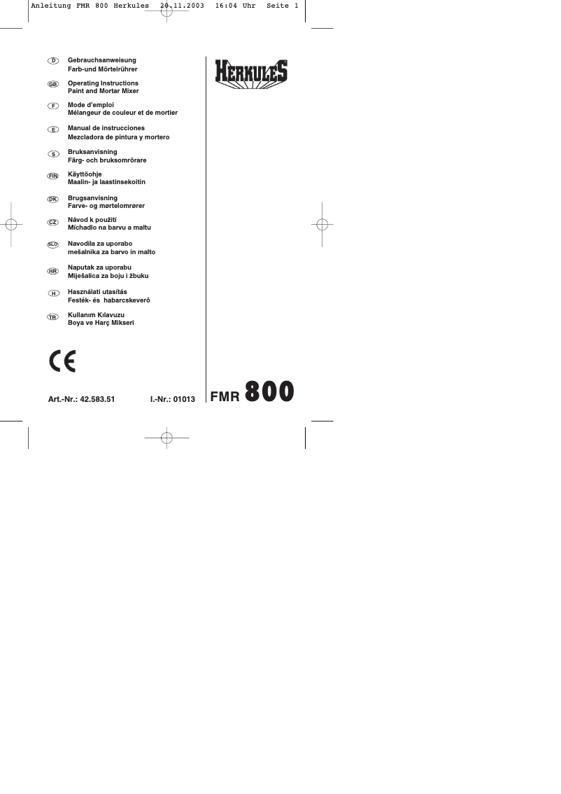 Page 1 de la notice Manuel utilisateur Herkules FMR 800