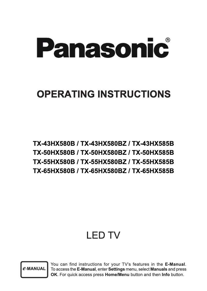 Page 1 de la notice Manuel utilisateur Panasonic TX-65HX585B