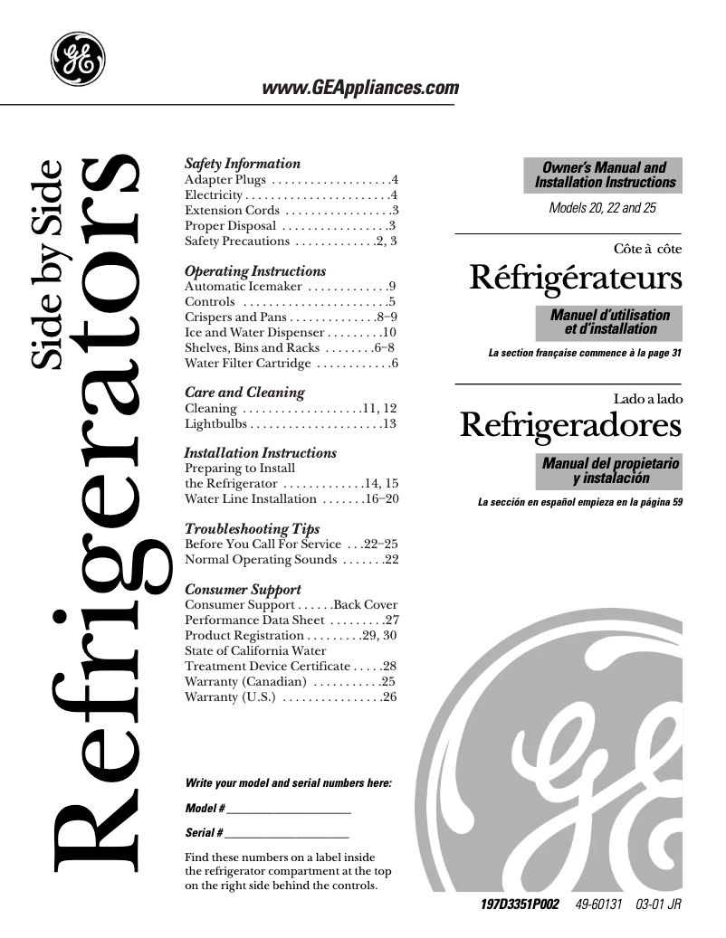 Page n°1 - Manuel utilisateur GE ESS22XGMWW