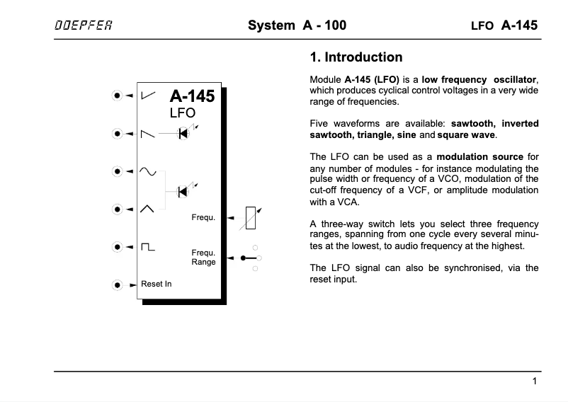 Page 1 de la notice Manuel utilisateur Doepfer A-145