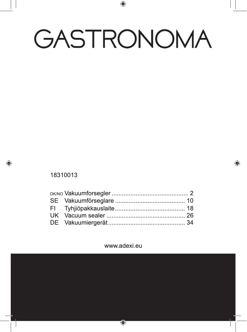 Page 1 de la notice Manuel utilisateur Gastronoma 18310013