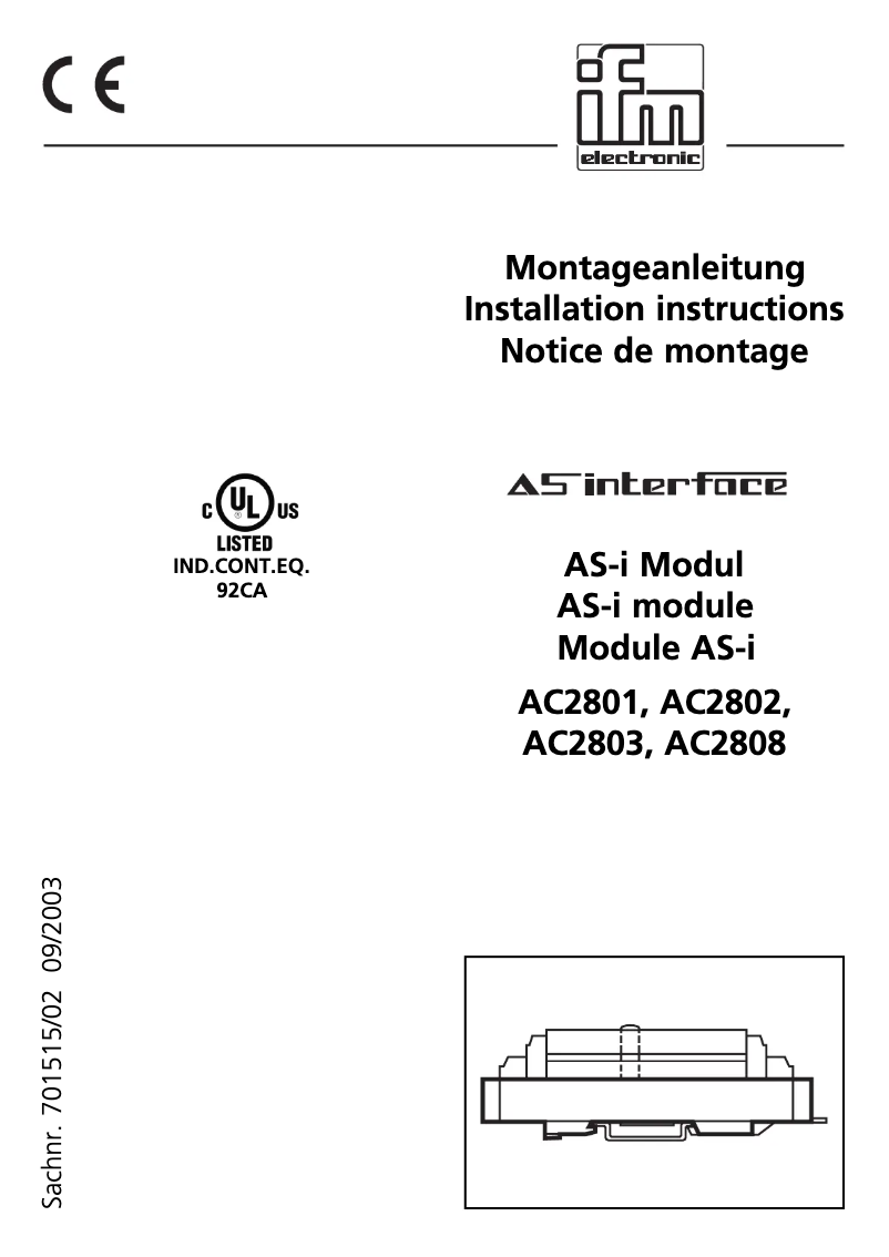 Page 1 de la notice Manuel utilisateur IFM AC2801
