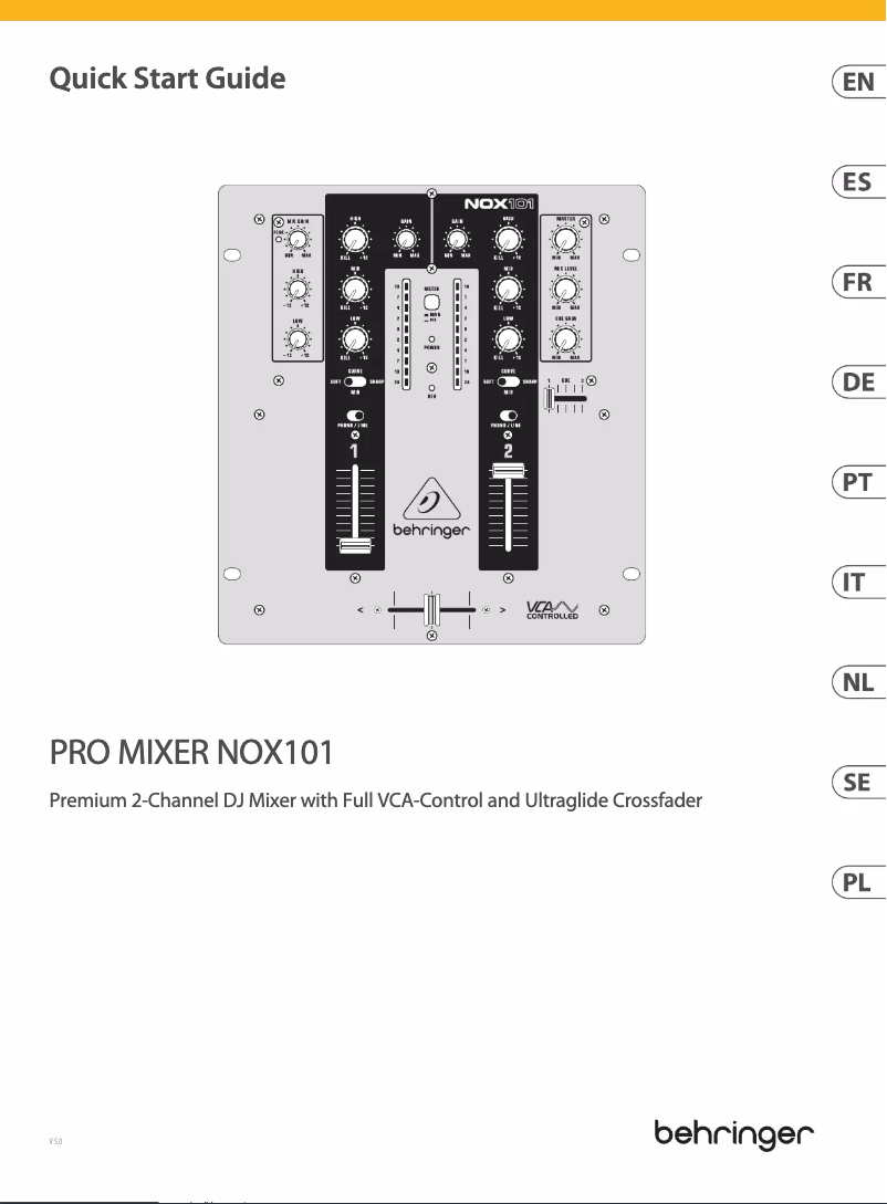 Page 1 de la notice Guide de démarrage rapide Behringer NOX101