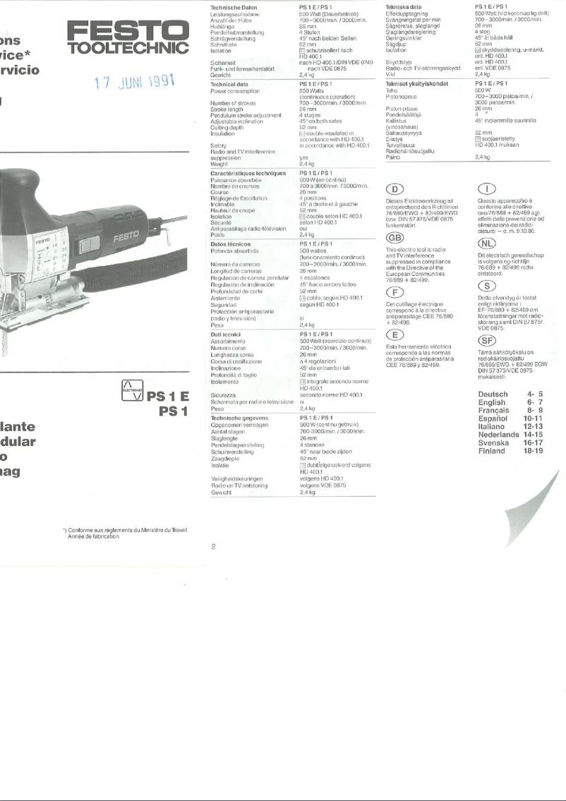 Page 1 de la notice Manuel utilisateur Festo PS 1 E