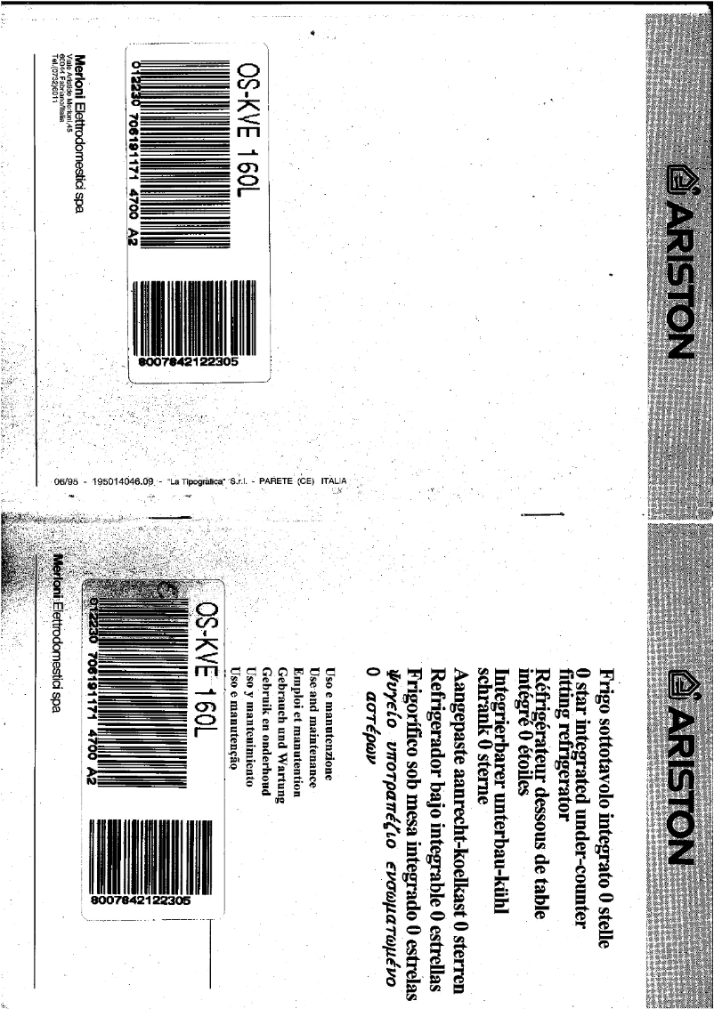 Page 1 de la notice Manuel utilisateur Ariston Thermo OSKVE 160 L