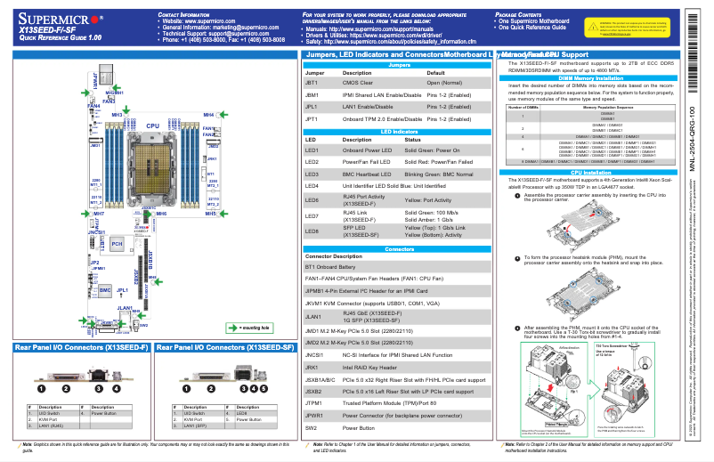 Page 1 de la notice Guide de démarrage rapide Supermicro X13SEED-F
