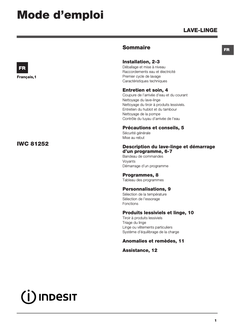 Image de la première page du manuel de l'appareil IWC 81252