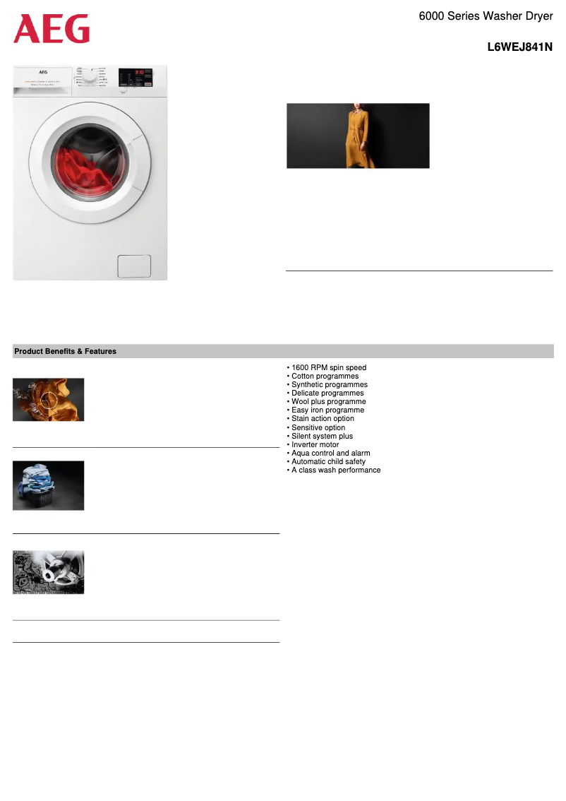 Page 1 de la notice Fiche technique AEG L6WEJ841N