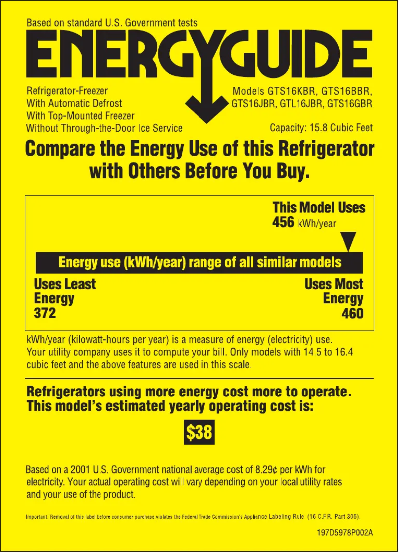 Page n°1 - Label énergétique GE GTS16BBRLCC