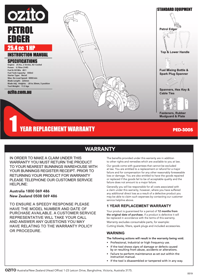 Page 1 de la notice Manuel utilisateur Ozito PED-3005