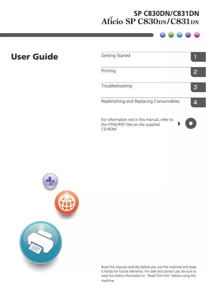 Page 1 of the manual User Manual Ricoh Aficio SP C831DN