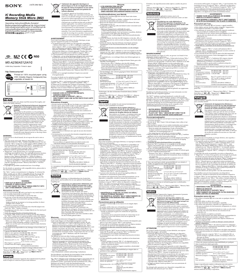 Page 1 de la notice Manuel utilisateur Sony MS-A1G