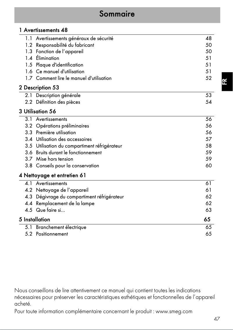 Página 1 del manual Manual de usuario Smeg FAB10HRRD5