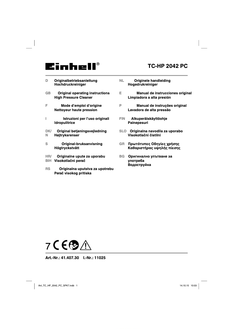Page 1 de la notice Manuel utilisateur Einhell TC-HP 2042 PC