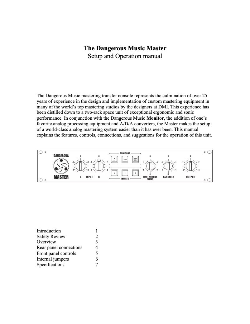 Página 1 del manual Manual de usuario Dangerous Music Master