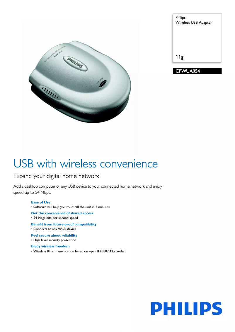 Página 1 del manual Ficha técnica Philips CPWUA054