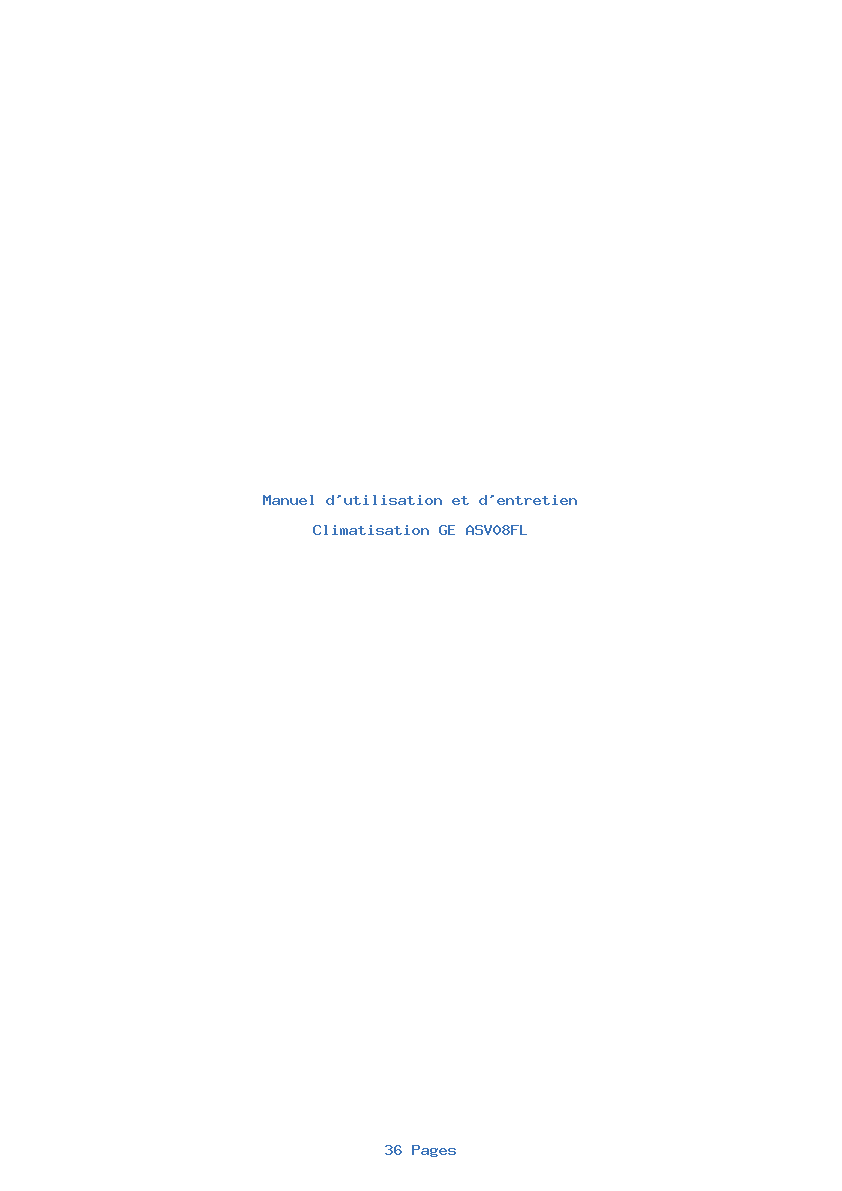 Page 1 de la notice Manuel d'utilisation et d'entretien GE ASV08FL
