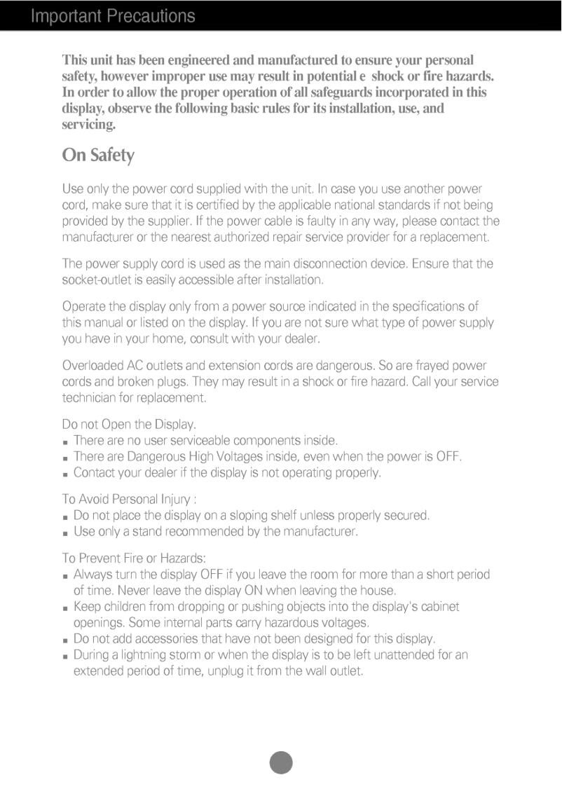 Page 1 de la notice Manuel utilisateur LG L1510T