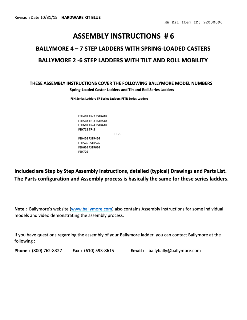 Page 1 de la notice Instructions / montage Ballymore TR-6