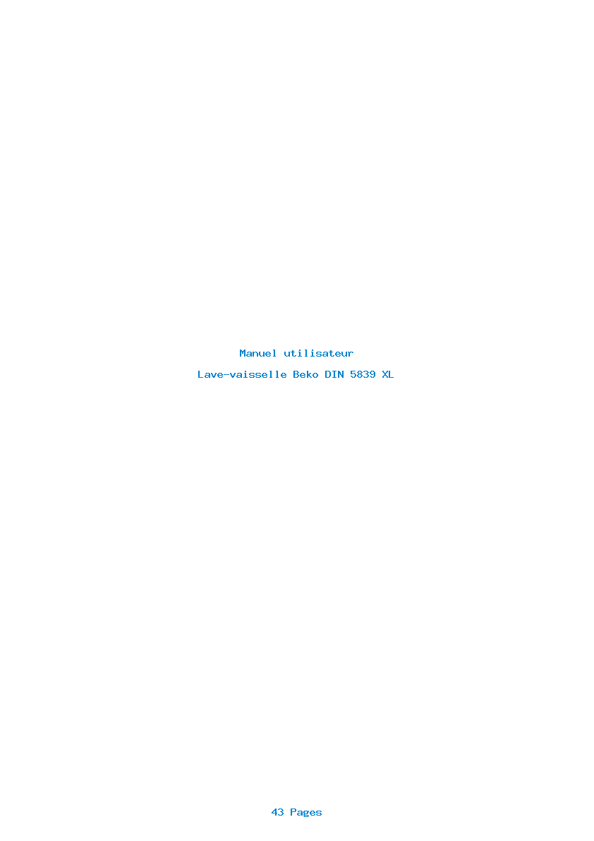 Page 1 de la notice Manuel utilisateur Beko DIN 5839 XL
