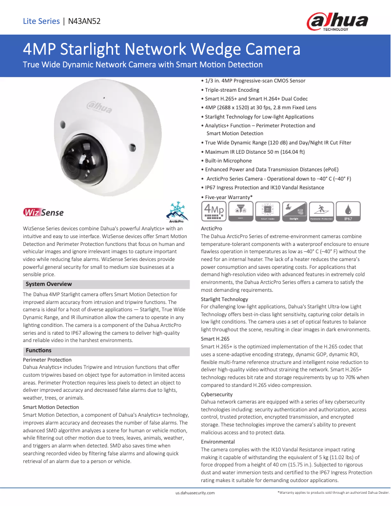 Page 1 de la notice Fiche technique Dahua Technology N43AN52