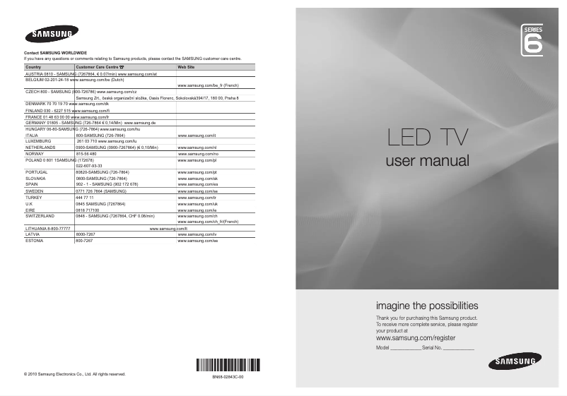Page 1 de la notice Manuel utilisateur Samsung UE46C6990VS