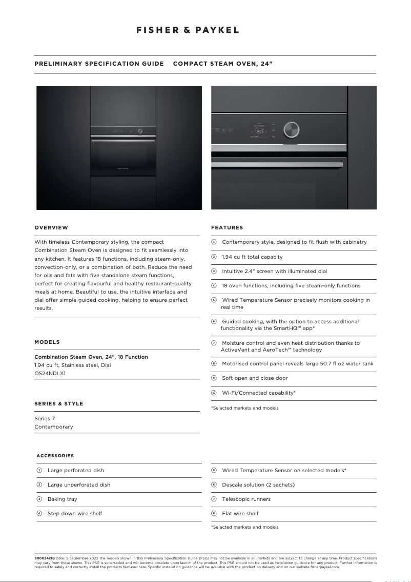 Página 1 del manual Ficha técnica Fisher & Paykel OS24NDLX1