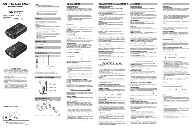 Page 1 de la notice Manuel utilisateur Nitecore TINI2