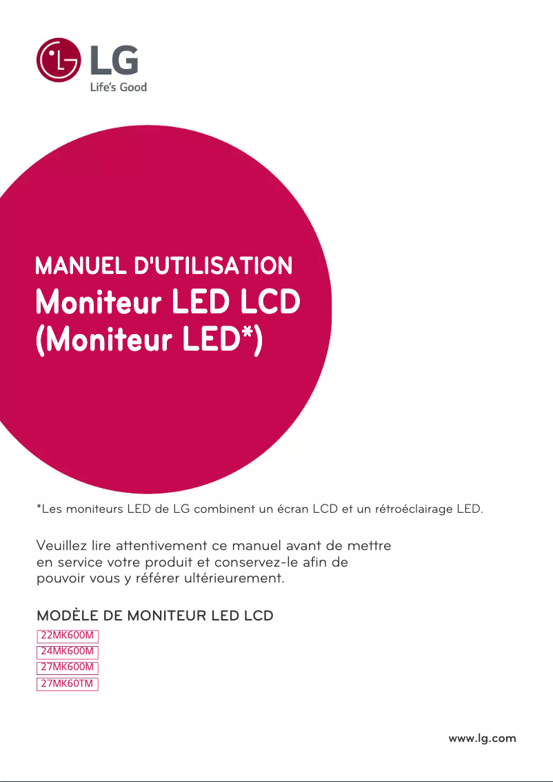 Page 1 de la notice Manuel utilisateur LG 22MK600M-B