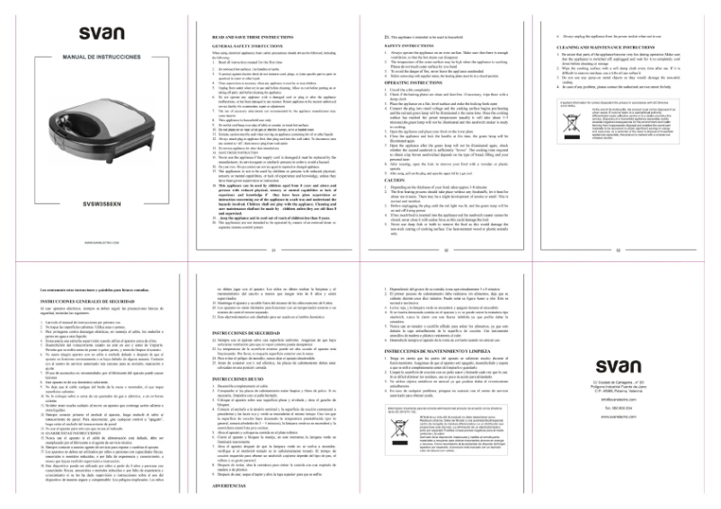 Page 1 de la notice Manuel utilisateur SVAN SVSW0580XN