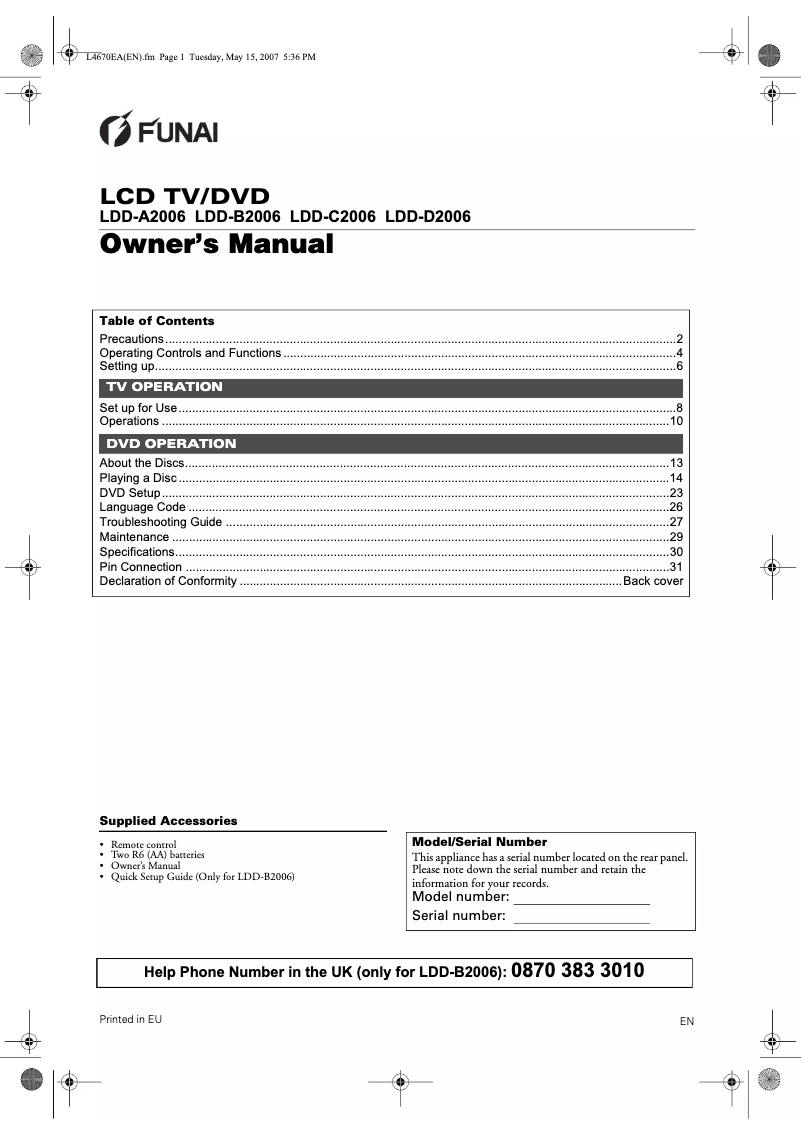 Página 1 del manual Manual de usuario Funai LDD-A2006