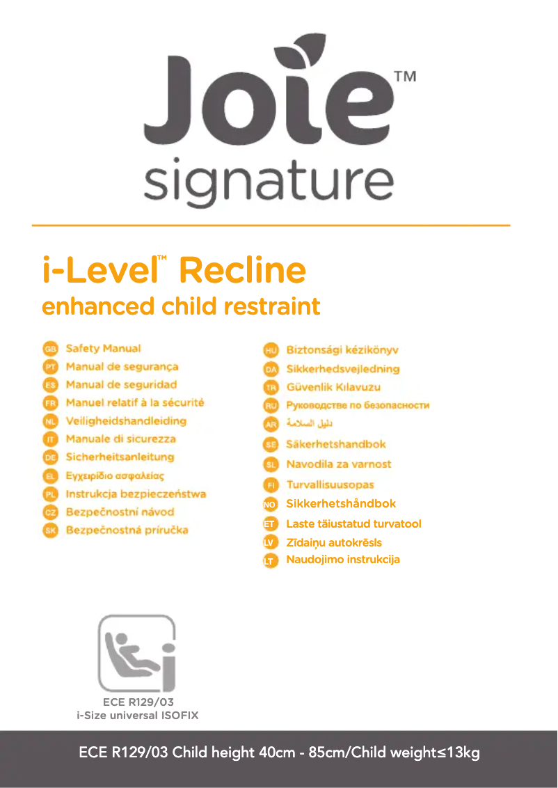 Page 1 de la notice Manuel utilisateur Joie i-Level Recline