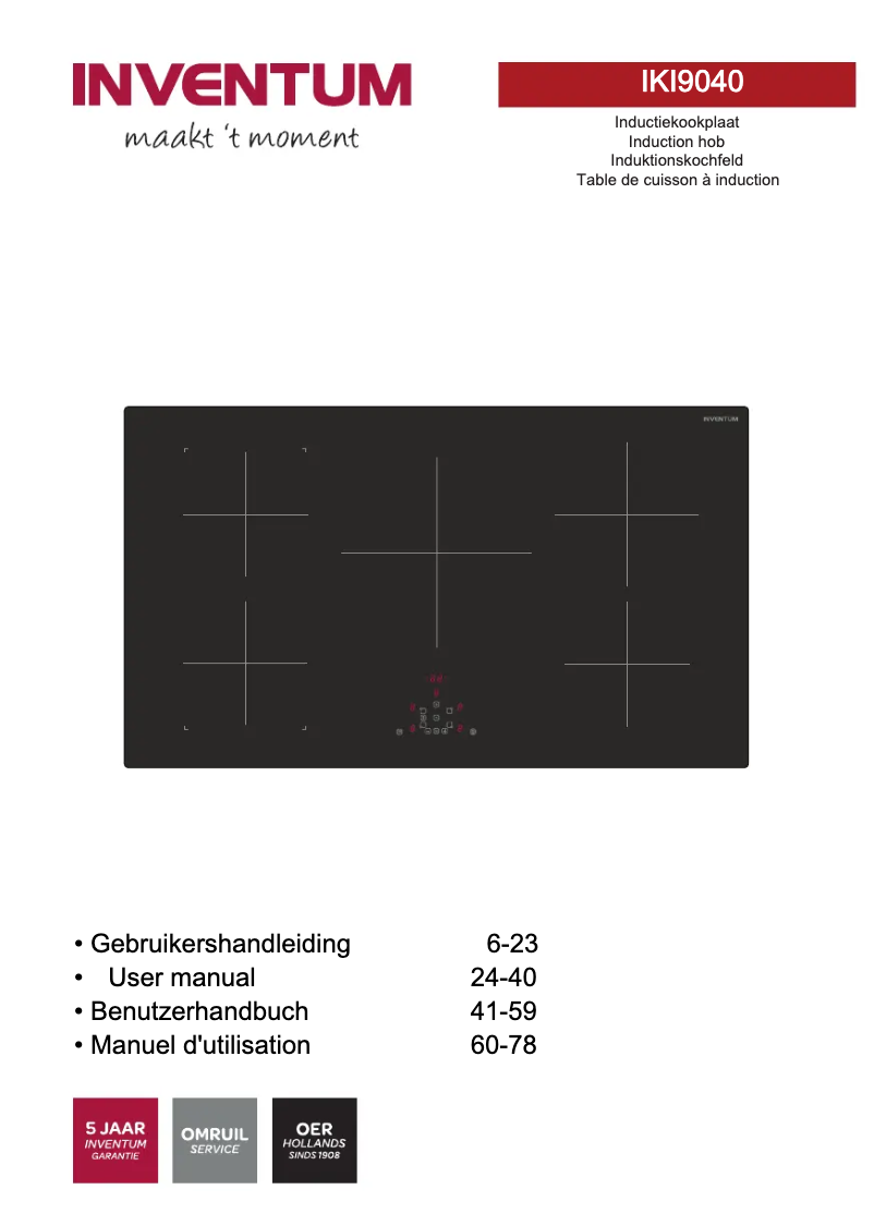 Page 1 de la notice Manuel utilisateur Inventum IKI9040