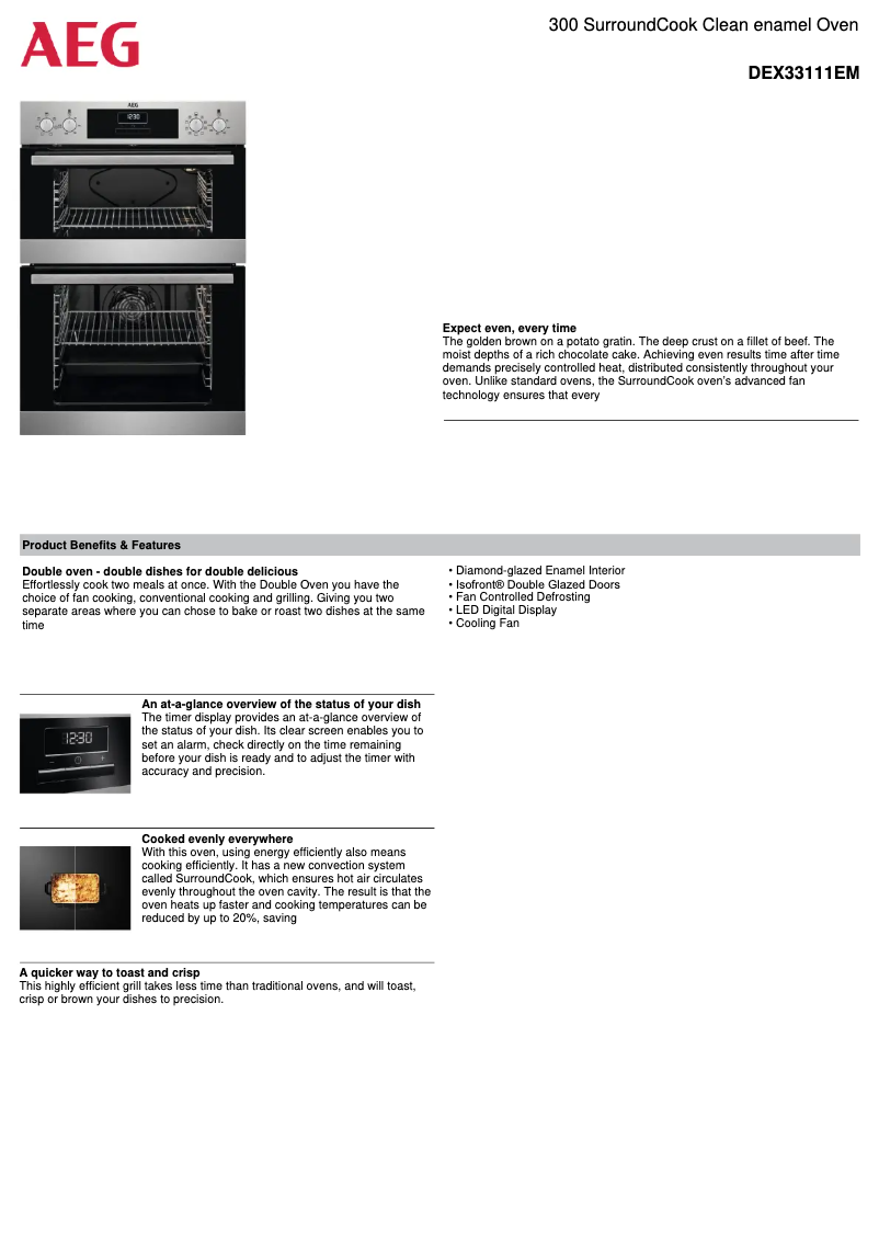 Page 1 de la notice Fiche technique AEG DEX33111EM