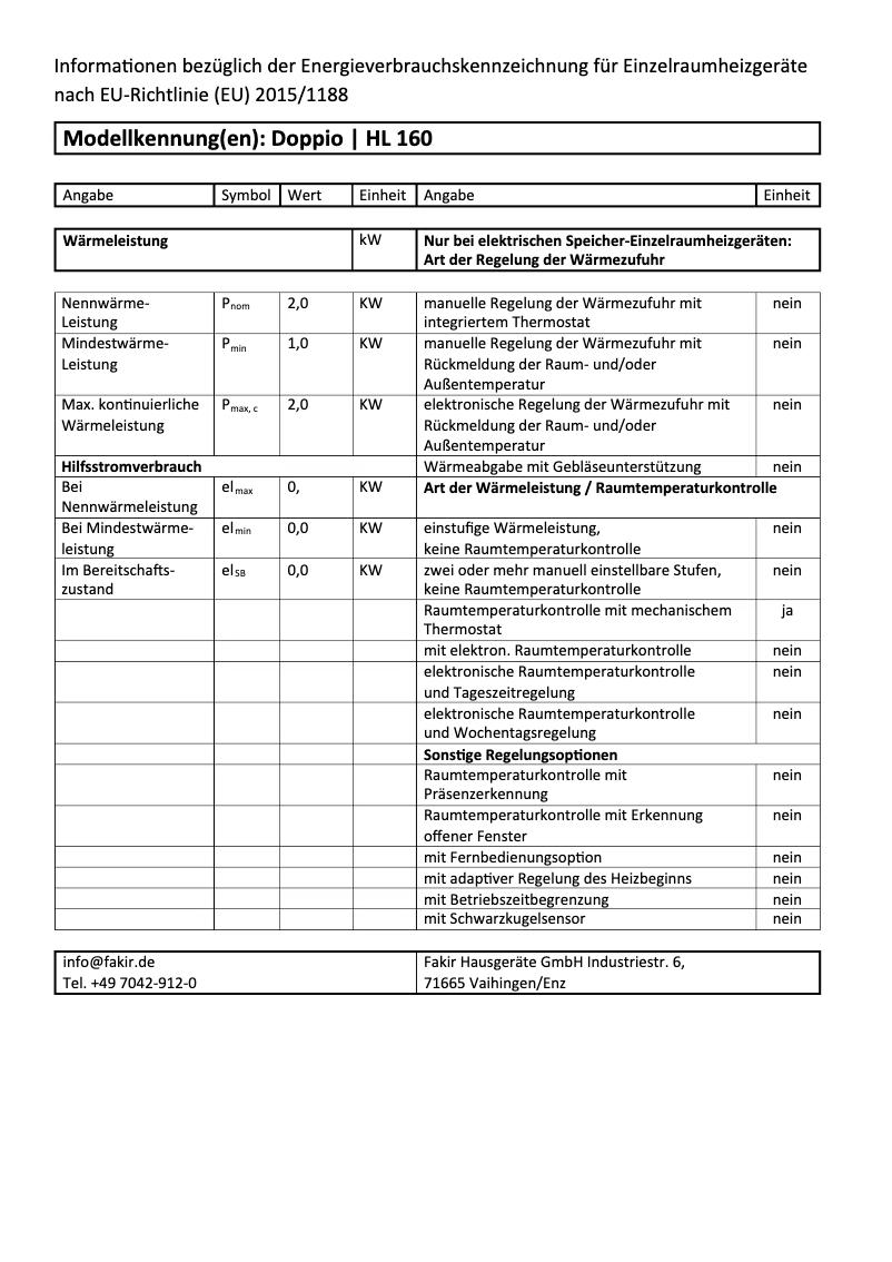 Page 1 de la notice Manuel utilisateur Fakir Doppio HL 160