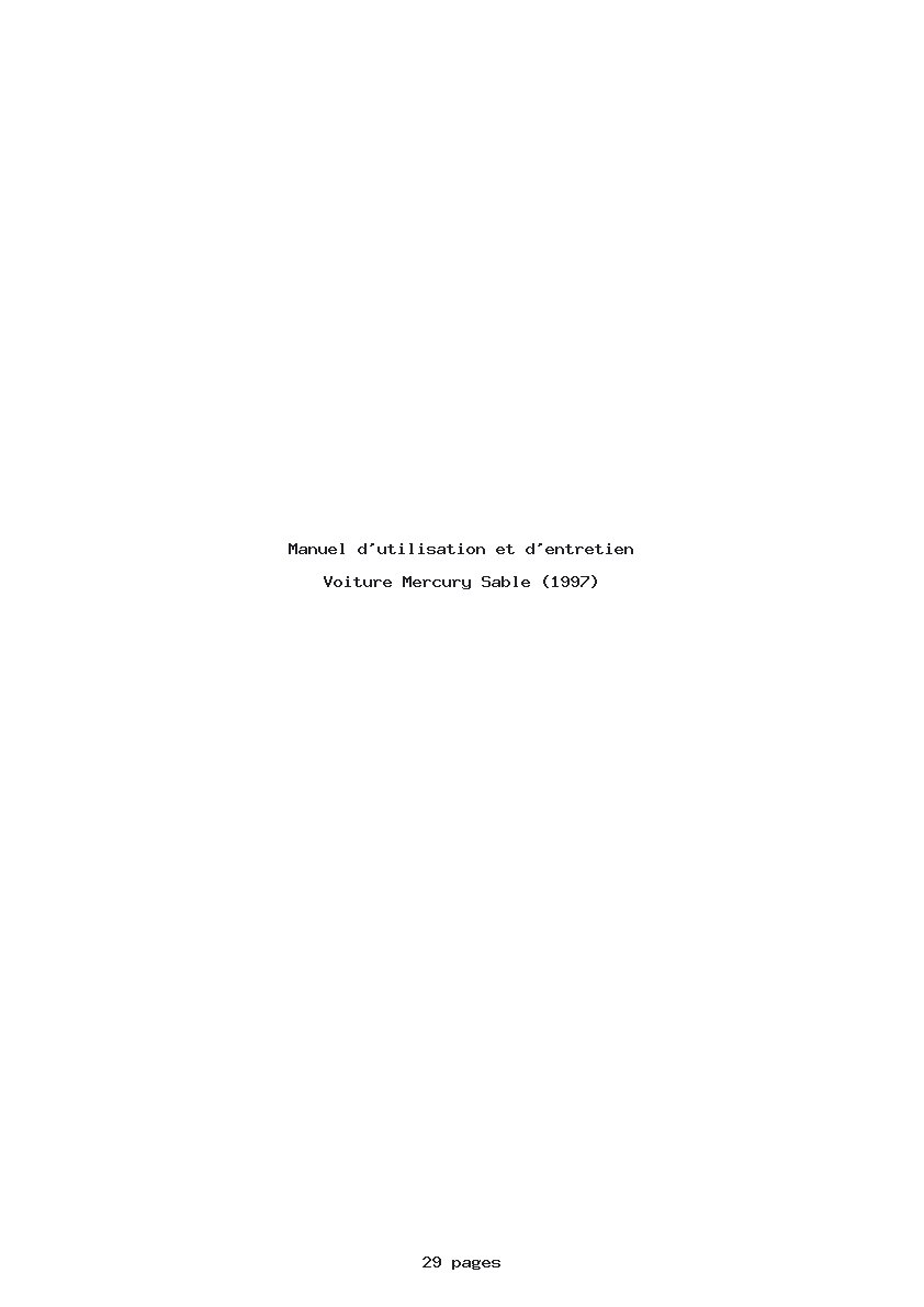 Page 1 de la notice Manuel d'utilisation et d'entretien Mercury Sable (1997)